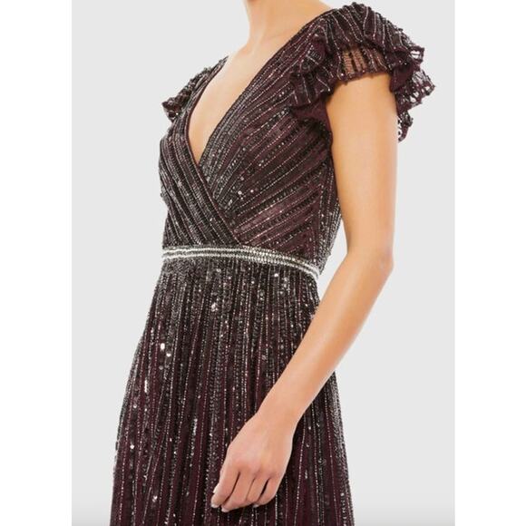 MAC DUGGAL Dress Size 8 Evening Gown Sequin NEW V Neck Deep Purple Ruffle Slv - Picture 8 of 8